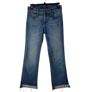 J Brand Cropped Step Hem Straight Leg Jeans Women Size 25 Blue Denim Raw Hem